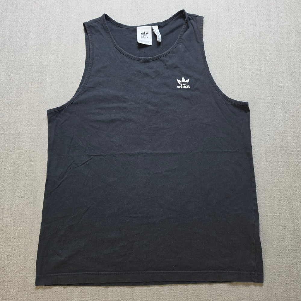 Adidas Tank Top Mens Medium Black Trefoil Logo Sleeveless Cotton Shirt